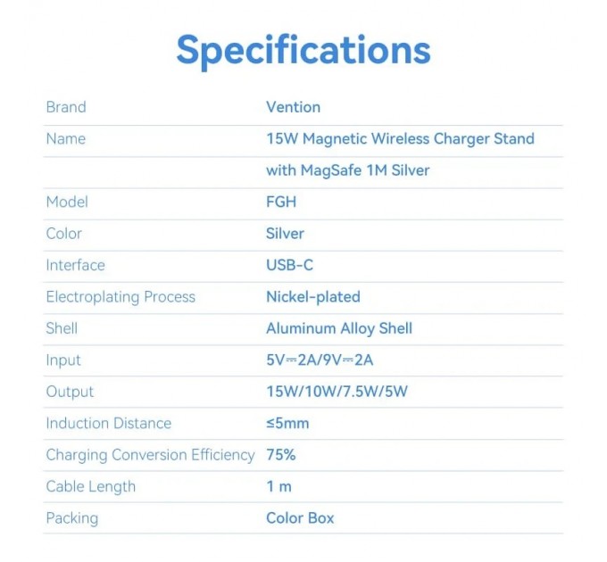 Бездротовий зарядний пристрій Vention 15W Magsafe (FGHIF)