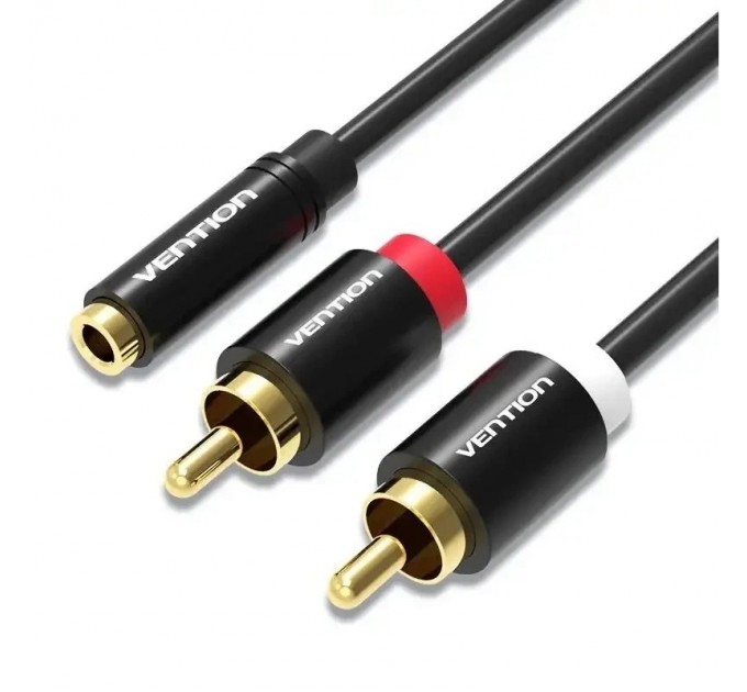 Кабель Vention 3.5 мм - 2хRCA (F/M), 1 м, Black (VAB-R01-B100)