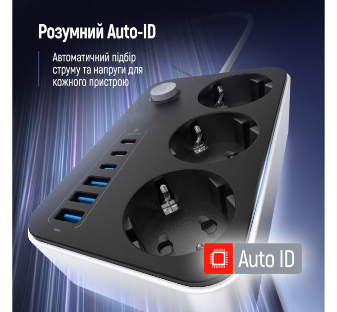 ColorWay Фільтр живлення ColorWay CW-CHE36PDB 20W (3 USB-A + 3 TYPE-C) 3 розетки, 6 USB, 2 м, чорний
