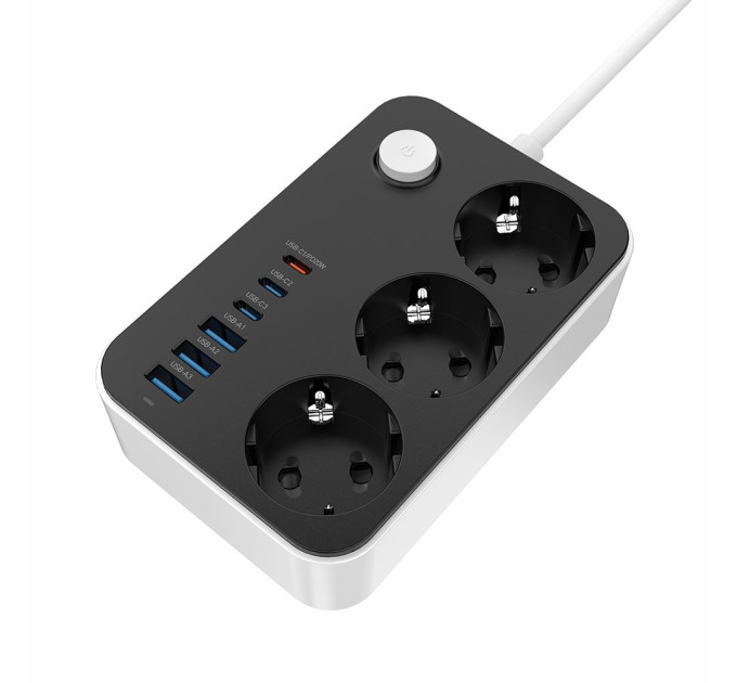 ColorWay Фільтр живлення ColorWay CW-CHE36PDB 20W (3 USB-A + 3 TYPE-C) 3 розетки, 6 USB, 2 м, чорний