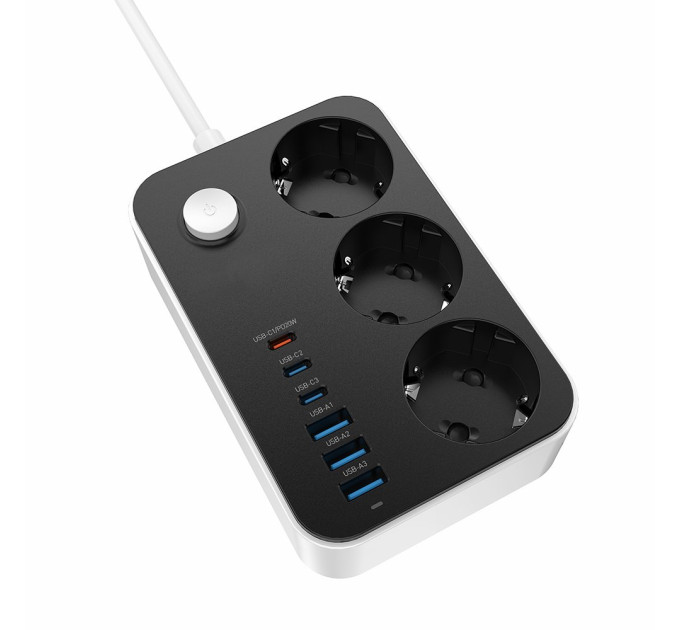 ColorWay Фільтр живлення ColorWay CW-CHE36PDB 20W (3 USB-A + 3 TYPE-C) 3 розетки, 6 USB, 2 м, чорний