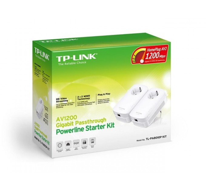 Гігабітний Powerline адаптер з вбудованою розеткою , TL-PA8010PKIT TP-LINK
