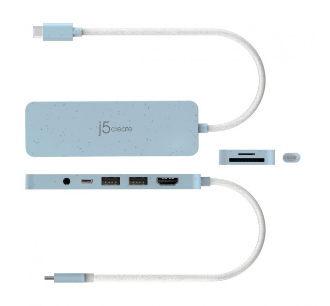 USB-хаб J5create USB-C 6-в-1 Cyan (JCD373EC-N)