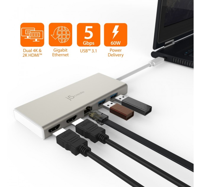 Док-станція J5create USB-C 6-в-1 (JCD381-N)