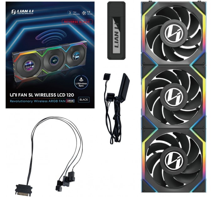 Вентилятор Lian Li Uni Fan SL Wireless LCD 120-3 Reverse Black (G99.12RSLLCD1W3B.00)