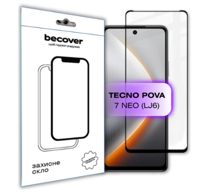 BeCover Скло захисне BeCover Tecno POVA 7 Neo (LJ6) Black (714920)