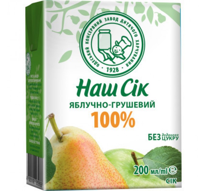 Сік дитячий Наш Сік Яблучно-грушевий 200 мл (4820264290032)