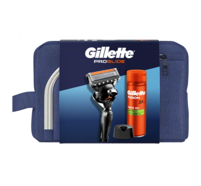 Набір косметики Gillette Бритва ProGlide з 1 змінним лезом + Гель для гоління Fusion5 200 мл + Підставка + Косметичка (8700216534420)