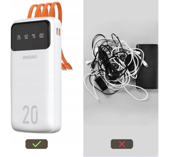 Dudao Батарея універсальна Dudao K6Pro+ 20000mAh 10W with USB-C/Lightning/MicroUSB/USB-A cables (6977196682409)