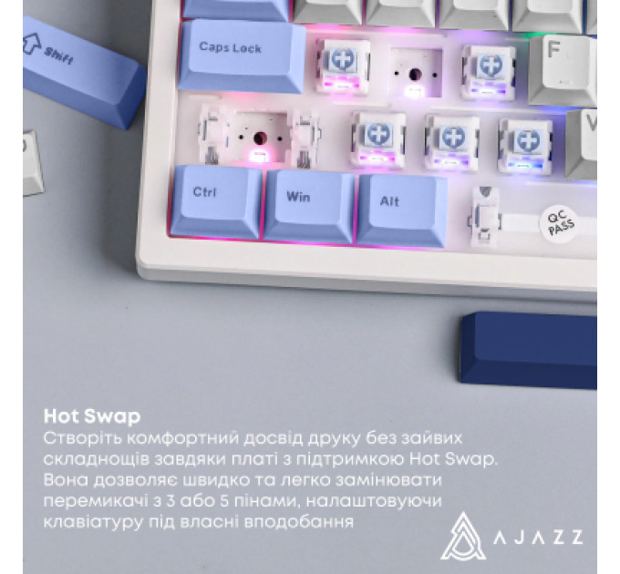 Ajazz Клавіатура Ajazz AK870 V2 Flying Fish Switch USB UA White/Blue (AK870-V2-FF-BWB)