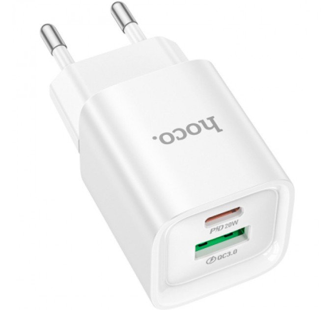 Зарядний пристрій HOCO C147A Charm 1xUSB-C PD20W + 1xUSB QC3.0 White (6942007630276)