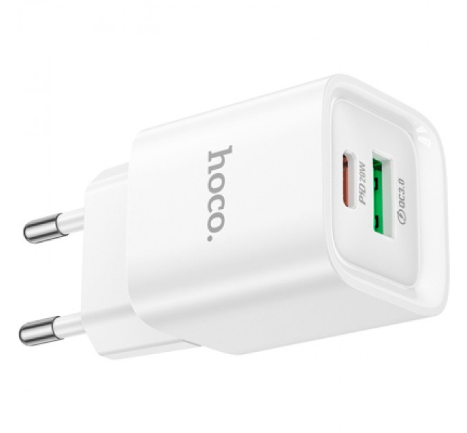 Зарядний пристрій HOCO C147A Charm 1xUSB-C PD20W + 1xUSB QC3.0 White (6942007630276)