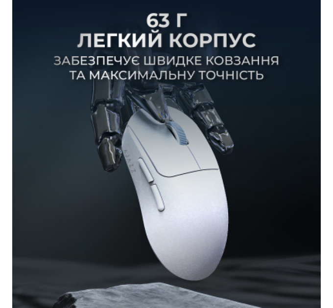 Ajazz Мишка Ajazz AJ199 MAX Carbon fiber Wireless/Bluetooth/USB White (AJ199-MAX-W)