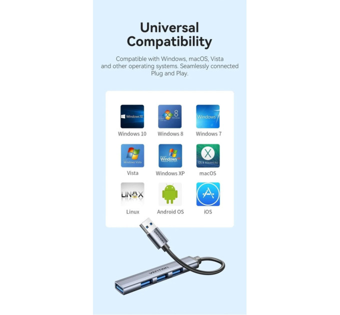Vention USB-хаб Vention CKPHB 4 ports Grey