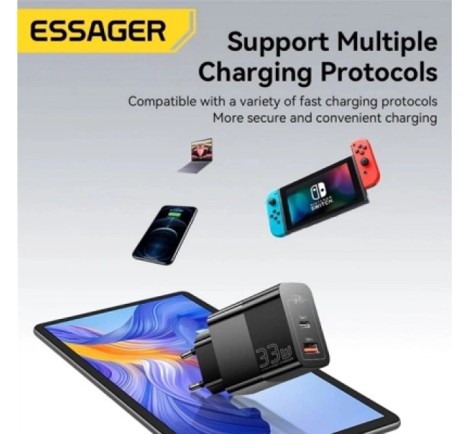 Essager Зарядний пристрій 1xUSB-C + 1xUSB 33W Essager (ECTAC-PCB01-P)