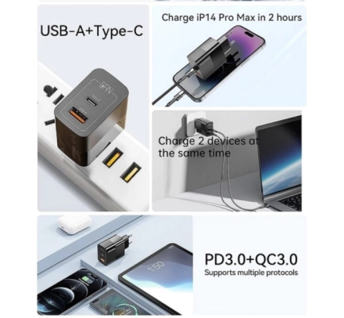 Essager Зарядний пристрій 1xUSB-C + 1xUSB 33W Essager (ECTAC-PCB01-P)