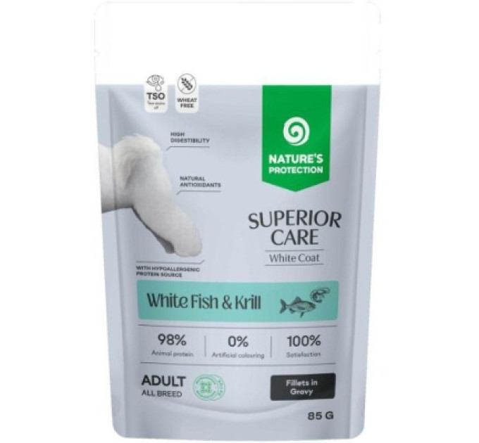 Nature's Protection Вологий корм для собак Nature's Protection Superior Care White Dogs Grain Free Adult All White Fish and Krill 85 г (NPSC70465)