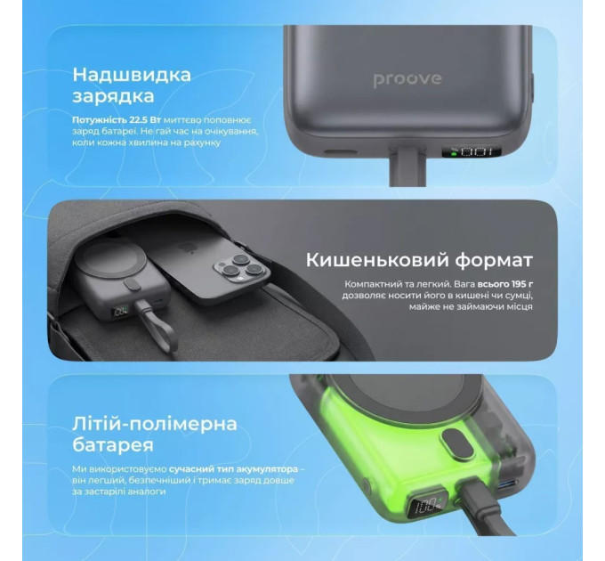 Proove Універсальна мобільна батарея Proove Neutron 22.5W 10000mAh Purple (PBNE22022209)