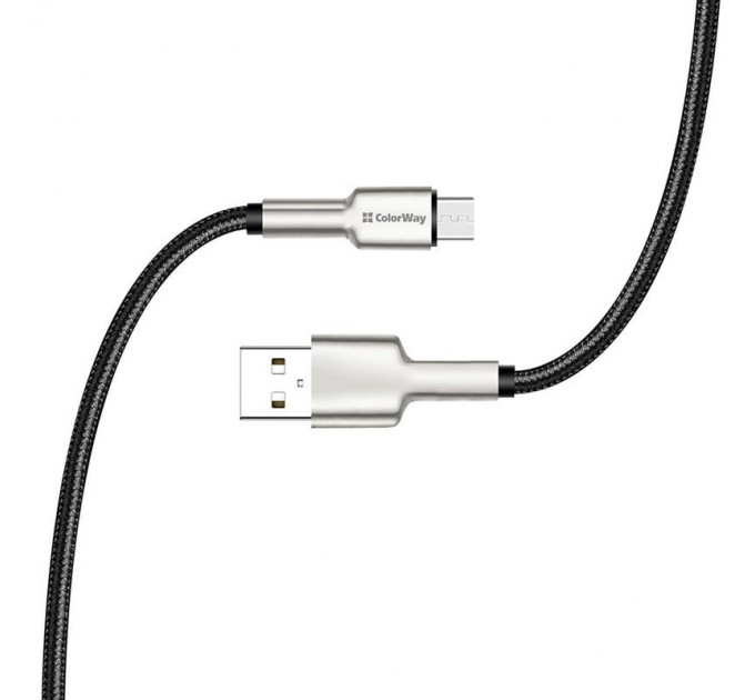 Кабель ColorWay USB - micro USB (M/M), Metal Head, 2.4 А, 1 м, Black (CW-CBUM046-BK)