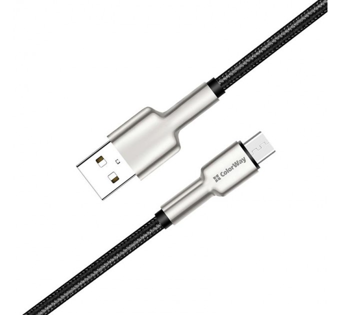 Кабель ColorWay USB - micro USB (M/M), Metal Head, 2.4 А, 1 м, Black (CW-CBUM046-BK)