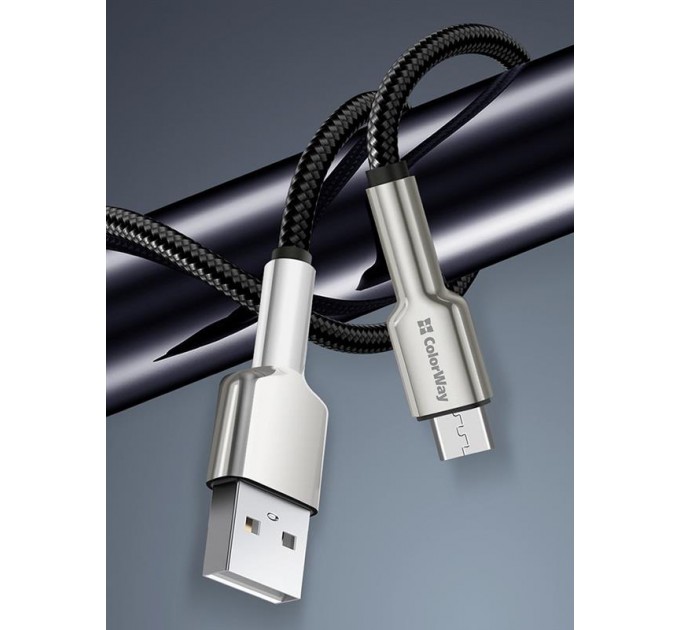 Кабель ColorWay USB - micro USB (M/M), Metal Head, 2.4 А, 1 м, Black (CW-CBUM046-BK)