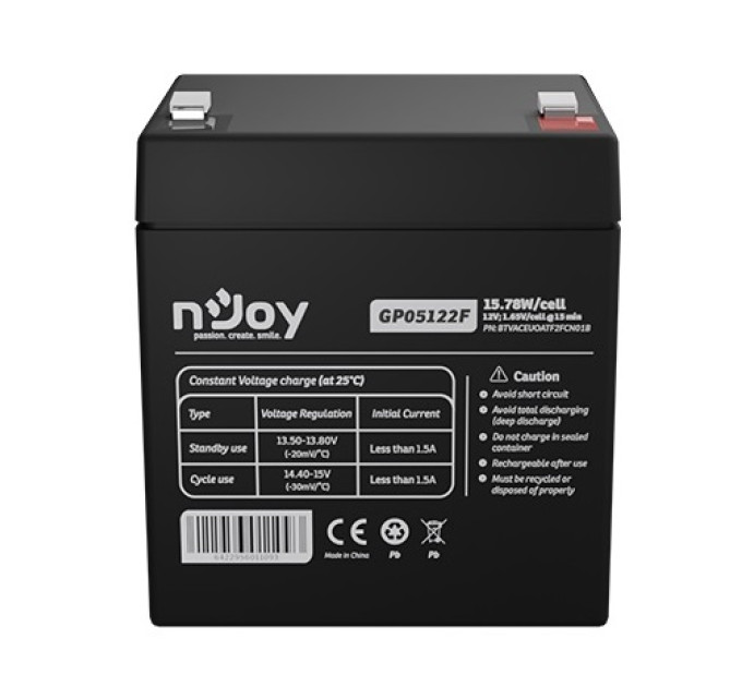 nJoy Акумуляторна батарея Njoy GP05122F 12V 5AH (BTVACEUOBTO2FCW01B) AGM