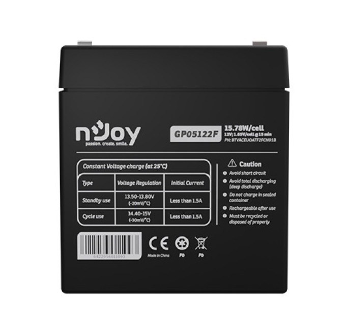 nJoy Акумуляторна батарея Njoy GP05122F 12V 5AH (BTVACEUOBTO2FCW01B) AGM