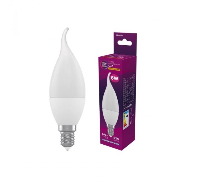 Лампа світлодіодна свічка на вітрі ELM 6W E14 3000K (18-0201)