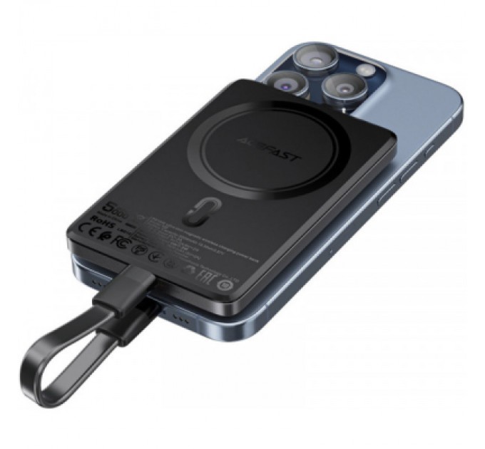 Батарея універсальна Acefast Magnetic Wireless 5000mAh 18W PD, QC/3.0, QI 7.5W, ультра тонкий, M8 Bllack (6974316283386)