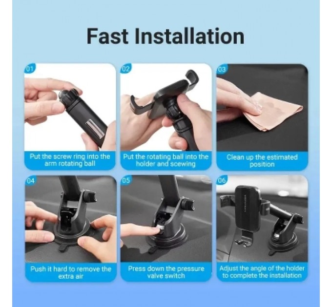 Універсальний автотримач VENTION 4.7-7.2" з присокою, чорний (KCOB0)