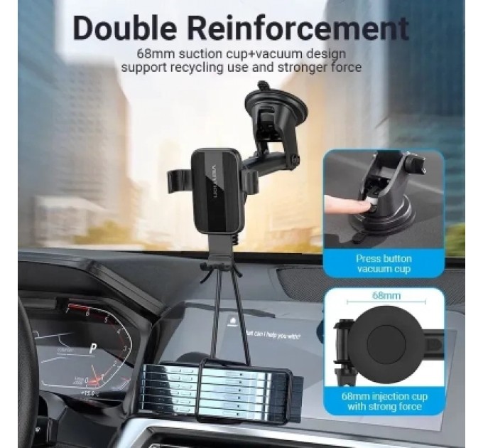 Універсальний автотримач VENTION 4.7-7.2" з присокою, чорний (KCOB0)