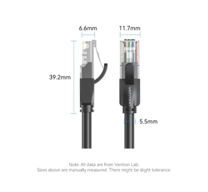 Патч-корд Flat Cat.6 UTP Patch Cable 1M Black VENTION (IBABF)