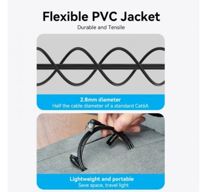 Патч-корд Cat6A UTP Rotate Right Angle Ethernet Patch Cable 1.5M Black Slim Type VENTION (IBOBG)