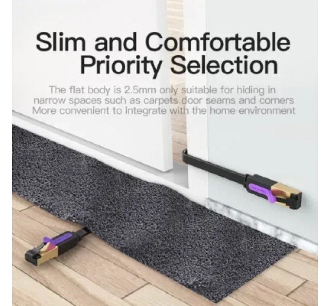 Патч-корд Flat Cat.7 Patch Cable 0.5M Black VENTION (ICABD)