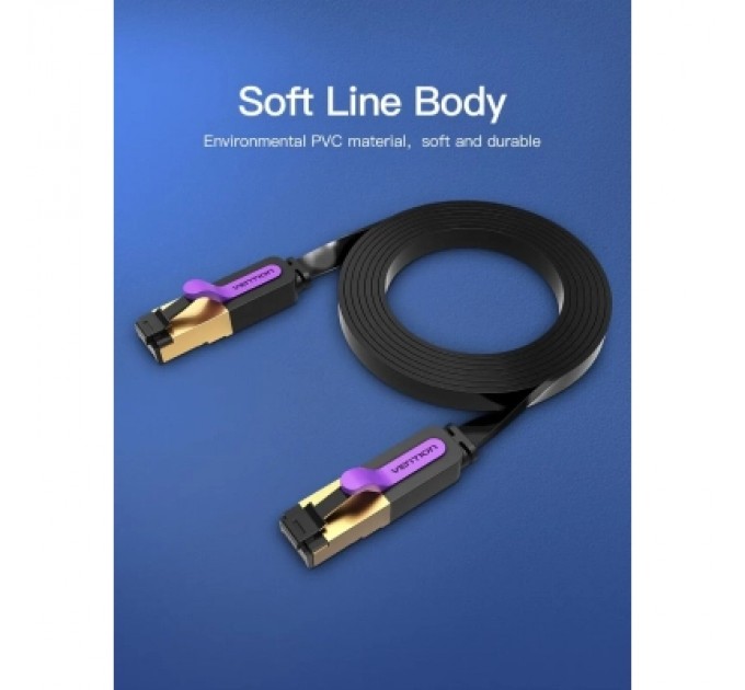 Патч-корд Flat Cat.7 Patch Cable 1M Black VENTION (ICABF)