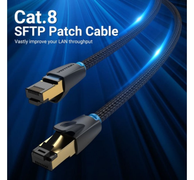 Патч-корд Cotton Braided Cat.8 SFTP Patch Cable 1M Black VENTION (IKGBF)