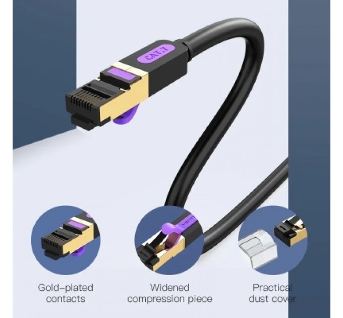 Патч-корд Cat.7 SFTP Patch Cable 0.5M Black VENTION (ICDBD)