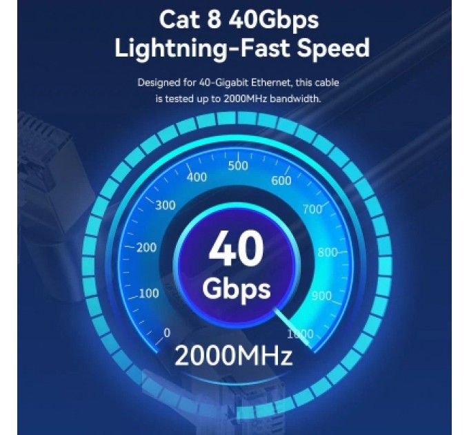 Патч-корд Cat8 STP Rotate Right Angle Ethernet Patch Cable 1M Black Slim Type VENTION (IKLBF)