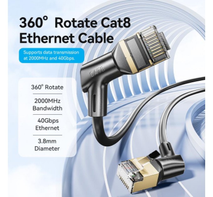 Патч-корд Cat8 STP Rotate Right Angle Ethernet Patch Cable 1M Black Slim Type VENTION (IKLBF)