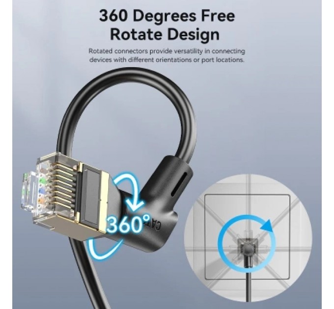 Патч-корд Cat8 STP Rotate Right Angle Ethernet Patch Cable 1M Black Slim Type VENTION (IKLBF)