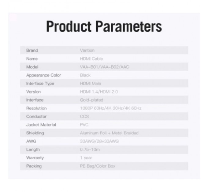 Кабель мультимедійний HDMI Cable 3M Black VENTION (AACBI)