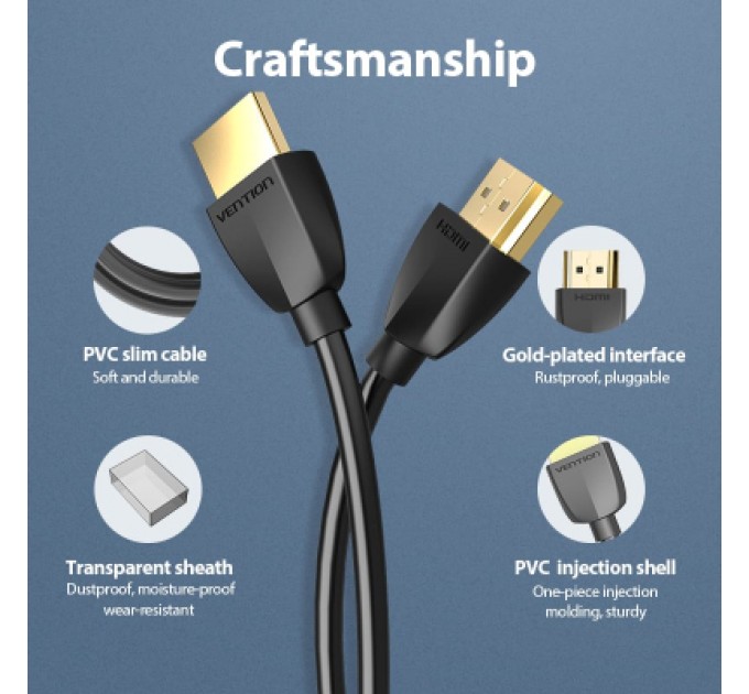 Кабель мультимедійний Portable HDMI Cable 1M Black VENTION (AAIBF)