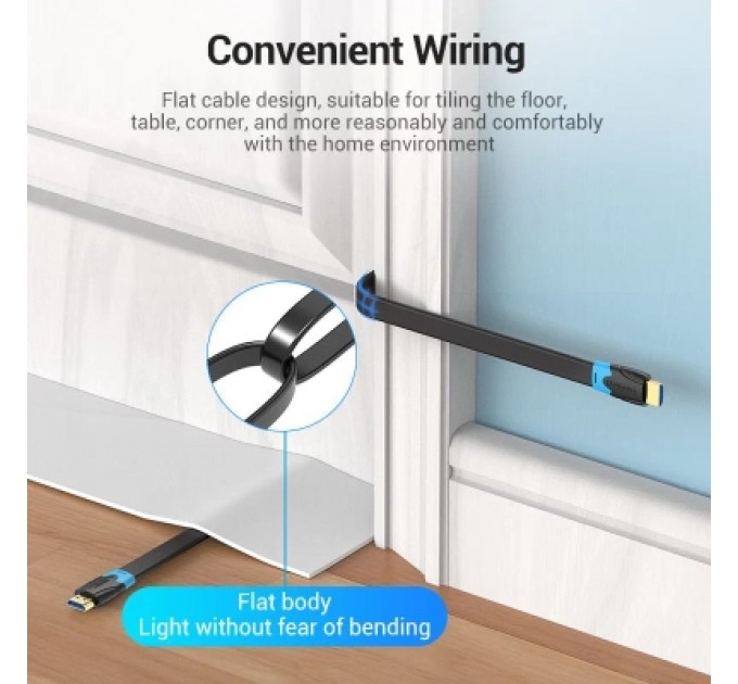 Кабель мультимедійний Flat HDMI Cable 2M Black VENTION (AAKBH)