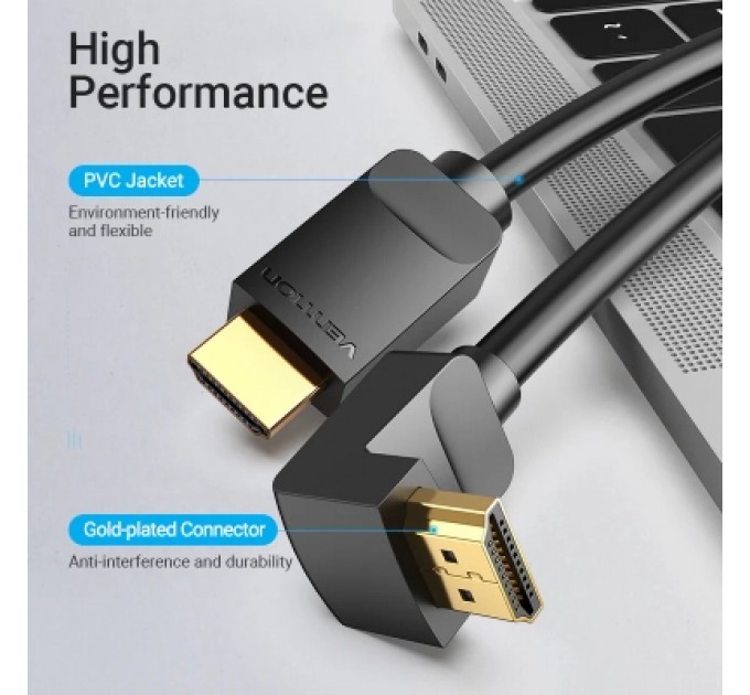 Кабель мультимедійний HDMI Right Angle Cable 270 Degree 3M Black VENTION (AAQBI)