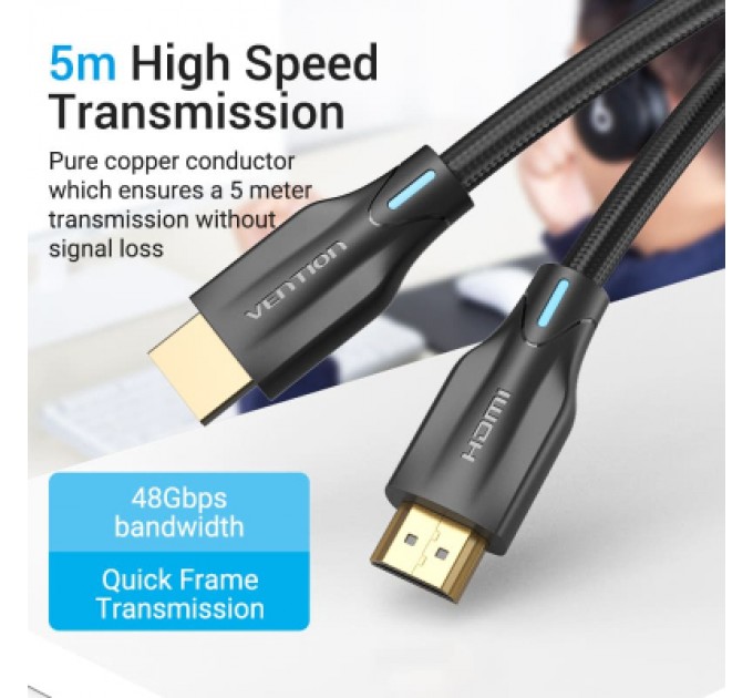 Кабель мультимедійний Cotton Braided 8K HDMI Cable 1.5M Black VENTION (AAUBG)