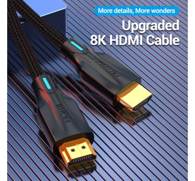 Кабель мультимедійний Cotton Braided 8K HDMI Cable 3M Black VENTION (AAUBI)