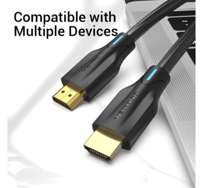 Кабель мультимедійний Cotton Braided 8K HDMI Cable 5M Black VENTION (AAUBJ)