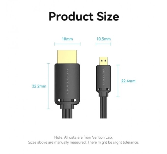 Кабель мультимедійний HDMI-D Male to HDMI-A Male 4K HD Cable 1M Black VENTION (AGIBF)