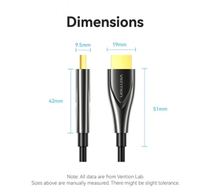Кабель мультимедійний 4K Fiber Optic HDMI Male to Male Cable 70M Black Zinc Alloy Type VENTION (ALSBAX)