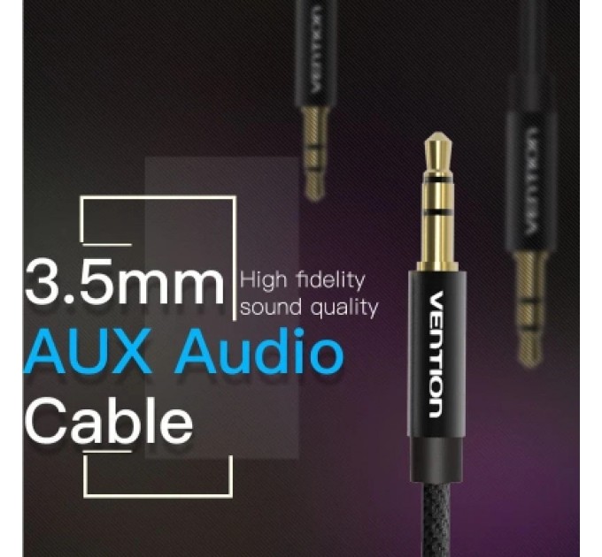 Кабель мультимедійний Fabric Braided 3.5mm Male to Male Audio Cable 1M Black Metal Type VENTION (BAGBF)
